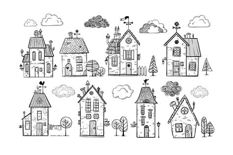 Set of doodle houses | House doodle, House drawing for kids, Doodles