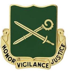 US Army Unit Crest: 385th Military Police Battalion - Motto: HONOR VIGILANCE JUSTICE