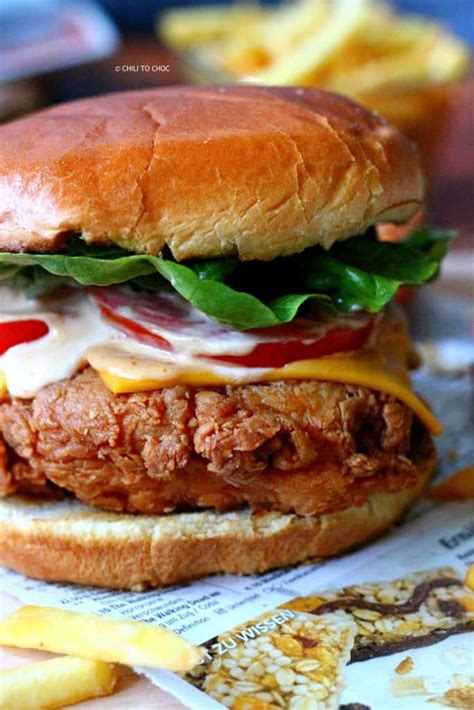 KFC-Style Crispy Chicken Burger (Zinger Burger) - Chili to Choc