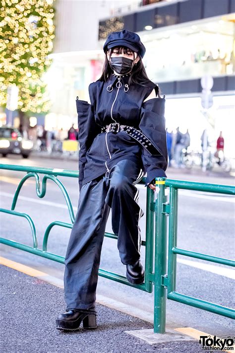 Dark Japanese Streetstyle w/ Face Mask, Spikes & Nevermind The XU Cut Out Top