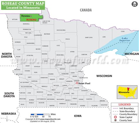 Roseau County Map, Minnesota