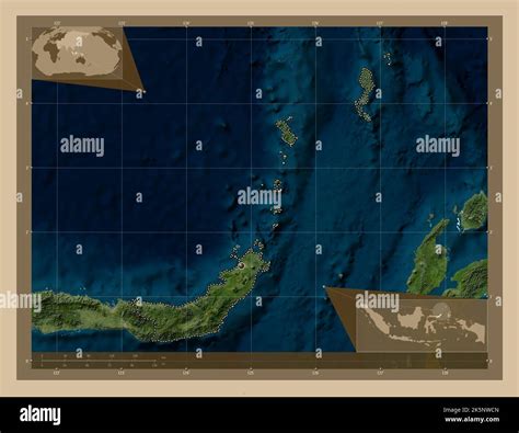 Sulawesi Utara, province of Indonesia. Low resolution satellite map. Corner auxiliary location ...