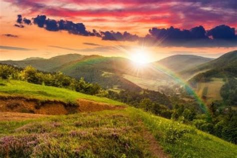 Rainbow over mountain, hills, amazing, glow, sun, grass, fiery, bonito ...