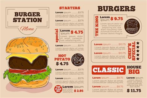 Free Vector | Burger station digital horizontal restaurant menu template