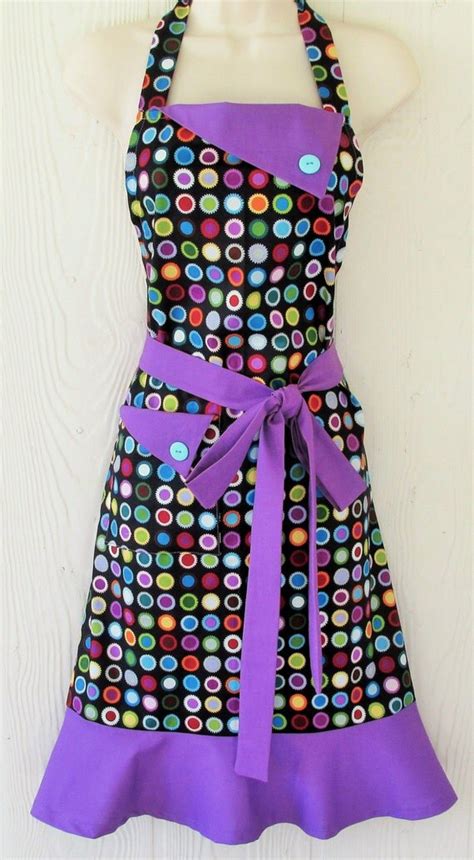 Polka Dot Apron Colorful Medallions Orchid and Black Apron