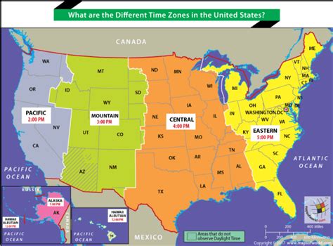 US map showing different time zones - Answers
