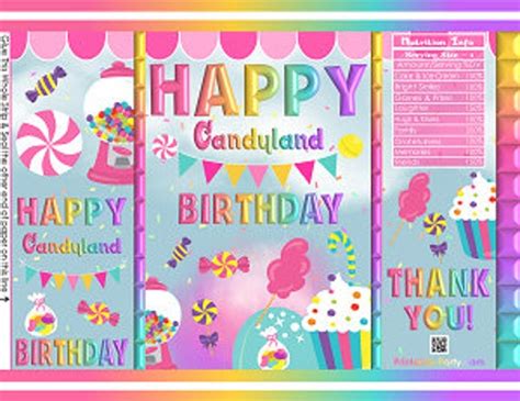 Printable Chip Bags | Candy Land Shop Party Theme | Candyland Birthday | Rainbow Printable ...