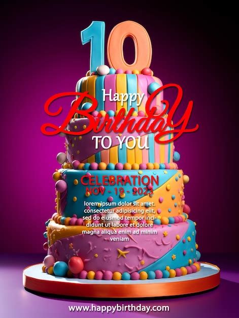 Premium PSD | Birthday cake design with number 10