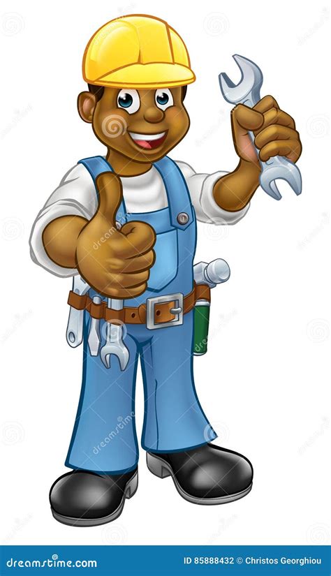 Black Mechanic Or Plumber Handyman Cartoon Vector | CartoonDealer.com #83355987