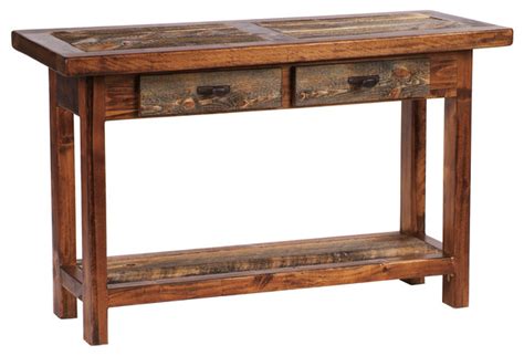 Rustic Four-Drawer Reclaimed Wood Sofa Table - Rustic - Console Tables ...