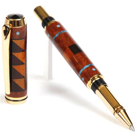 Amboyna Burl, Rosewood & Pernambuco with Turquoise Inlays Baron Rollerball Pen - Lanier Pens