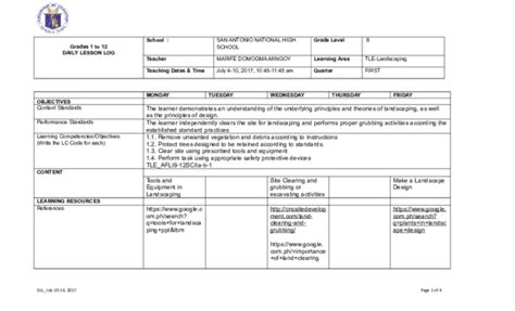 (DOC) Grades 1 to 12 DAILY LESSON LOG | mafe domogma and Nazwred ...