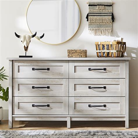 Better Homes & Gardens Modern Farmhouse 6 Drawer Dresser, Rustic White ...