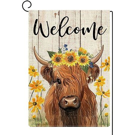 Amazon.com : Spring Highland Cow Garden Flags, Welcome Cow Sunflower Summer Garden Flag for ...