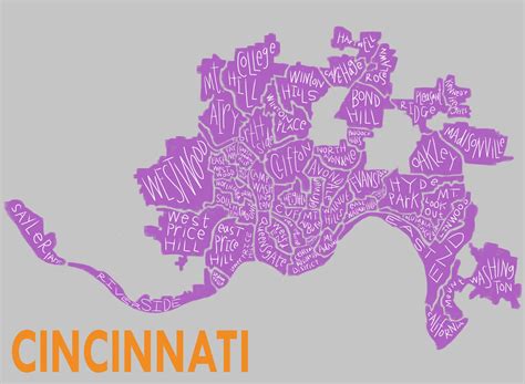 Cincinnati Neighborhood Map Hand-drawn Print - Etsy