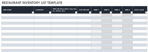 Restaurant Equipment Inventory List Template