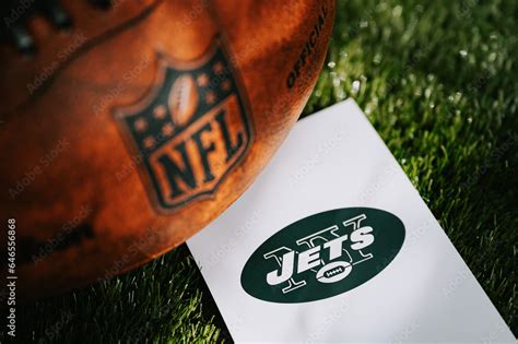 NEW YORK, USA, SEPTEMBER 11, 2023: New York Jets logo on the ground and ...