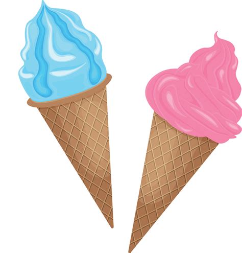 Ice cream. Delicious ice cream in a waffle cone. Vanilla ice cream pink and blue. Vector ...