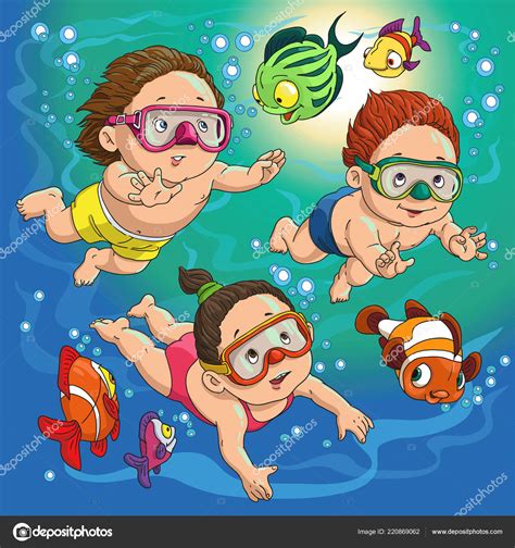 Funny cartoon children swim Stock Vector by ©Ellagrin #220869062