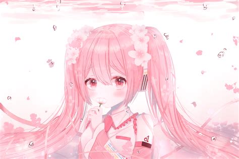 pink sakura wallpaper anime Anime miku sakura hatsune flower vocaloid hair crying petals desktop ...