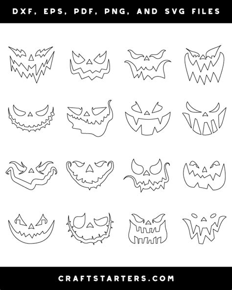 Scary Jack-O-'Lantern Face Outline Patterns: DFX, EPS, PDF, PNG, and SVG Cut Files