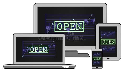 Open Stock Market Concept on Different Devices Stock Illustration - Illustration of currency ...