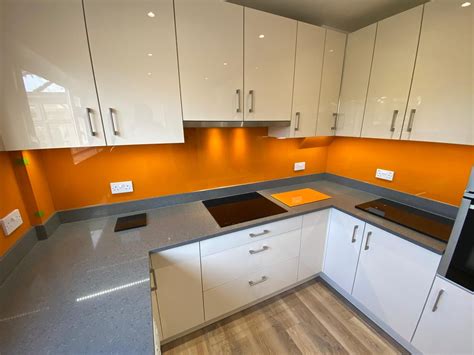 Orange glass Splashbacks in 2020 | Glass splashback, Kitchen interior, Glass splashbacks kitchen