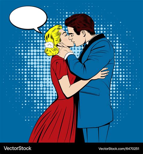 Kissing couple in pop art comics style Royalty Free Vector