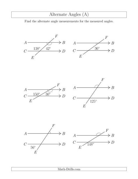 Finding Alternate Angles Worksheet