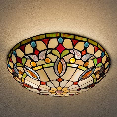 ARTZONE Tiffany Ceiling Lights, Stained Glass Ceiling Light 3-Lights 16 Inch Tiffany Flush Mount ...