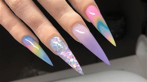 Long Stiletto Acrylic Nails - Bright Nail Design - YouTube