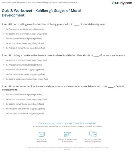 Quiz & Worksheet - Kohlberg's Stages of Moral Development | Study.com