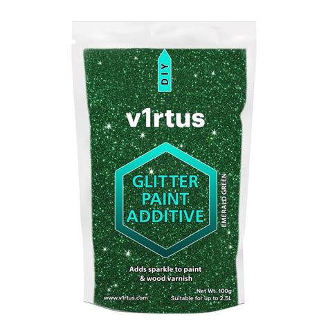 v1rtus Emerald Green Glitter Paint Crystals Additive 100g / 3.5oz Emulsion Paint Walls Ceilings ...
