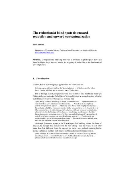 (PDF) The reductionist blind spot: downward reduction and upward conceptualization | Russ Abbott ...