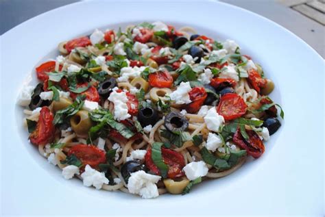 Greek Spaghetti with Roasted Tomatoes, Feta and Olives