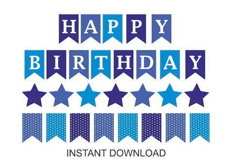 Blue Happy Birthday Banner Printable / Printable Blue Birthday | Etsy