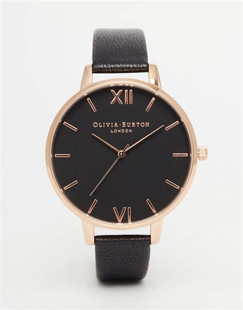 Olivia burton Big Dial Black Face Rose Gold Plated Watch - Black in ...