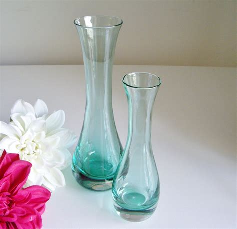 Teal or Aqua Glass Vases Set of 2 Murano Lead Crystal