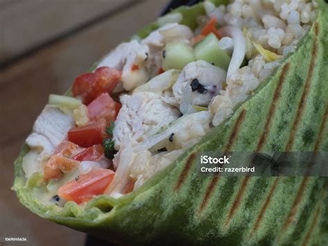 Healthy Grilled Chicken Wrap Closeup Stock Photo - Download Image Now ...