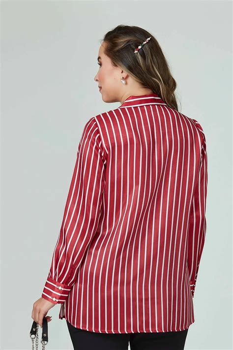 Women's Red Striped Shirt - Beren Store