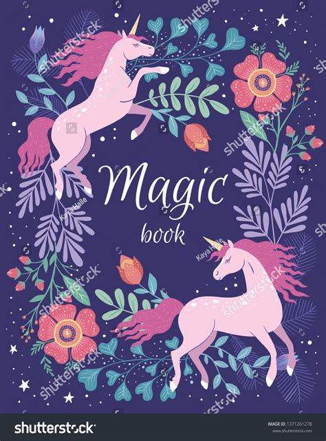 Book Cover Magic Illustration Whis Unicorn: vector de stock (libre de ...