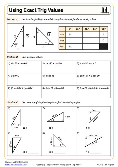 Trigonometric Values Of Special Angles Table Pdf | Review Home Decor