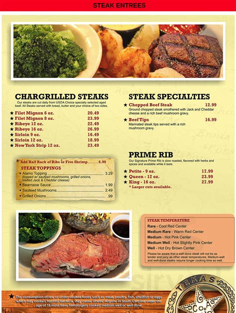 Texas Roadhouse Grill menu in Myrtle Beach, South Carolina, USA