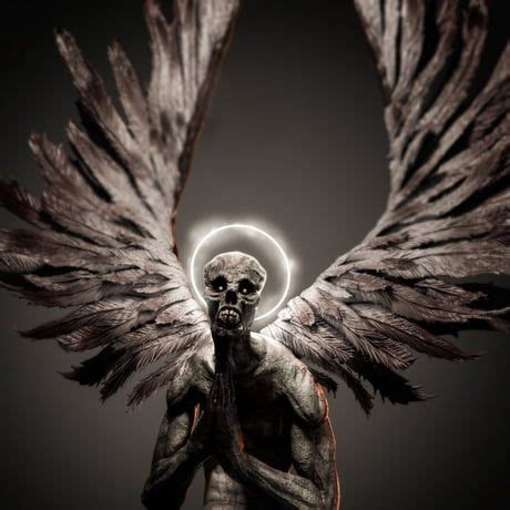 an angel with large wings standing in front of a dark background and ...