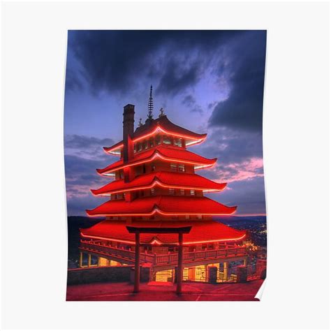 "Pagoda Overlooking City of Reading, PA at Night" Poster for Sale by ...