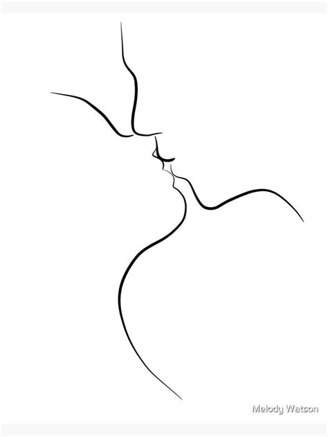 "First Kiss - Black and White Line Art Drawing of a Couple" Canvas ...