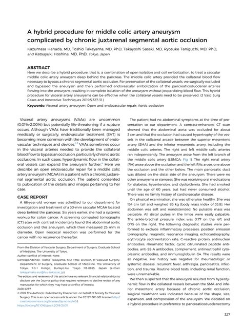 (PDF) A hybrid procedure for middle colic artery aneurysm complicated by chronic juxtarenal ...