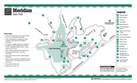 Meridian Texas State Park Facility and Trail Map - Meridian Texas • mappery