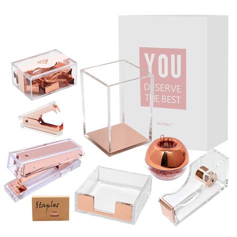 Buy Clear Rose Gold Acrylic Office Desk Supplies Set Ster, Tape ...