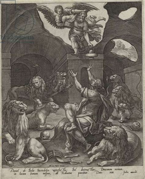 Image of Daniel in the lions' den (engraving) by English School, (19th ...